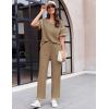 Ekouaer Women Waffle Knit Lounge Sets Short Sleeve Top and Long Pant Pajama Set Loungewear 2 Piece Pjs Set with Pockets(Brown)