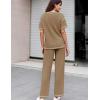 Ekouaer Women Waffle Knit Lounge Sets Short Sleeve Top and Long Pant Pajama Set Loungewear 2 Piece Pjs Set with Pockets(Brown)