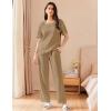 Ekouaer Women Waffle Knit Lounge Sets Short Sleeve Top and Long Pant Pajama Set Loungewear 2 Piece Pjs Set with Pockets(Brown)