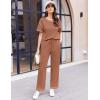 Ekouaer Women Waffle Knit Lounge Sets Short Sleeve Top and Long Pant Pajama Set Loungewear 2 Piece Pjs Set with Pockets(Caramel)