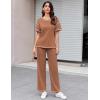 Ekouaer Women Waffle Knit Lounge Sets Short Sleeve Top and Long Pant Pajama Set Loungewear 2 Piece Pjs Set with Pockets(Caramel)