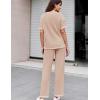 Ekouaer Women Waffle Knit Lounge Sets Short Sleeve Top and Long Pant Pajama Set Loungewear 2 Piece Pjs Set with Pockets(Champagne)