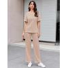 Ekouaer Women Waffle Knit Lounge Sets Short Sleeve Top and Long Pant Pajama Set Loungewear 2 Piece Pjs Set with Pockets(Champagne)
