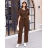 Ekouaer Women Waffle Knit Lounge Sets Short Sleeve Top and Long Pant Pajama Set Loungewear 2 Piece Pjs Set with Pockets(Dark Brown)