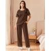 Ekouaer Women Waffle Knit Lounge Sets Short Sleeve Top and Long Pant Pajama Set Loungewear 2 Piece Pjs Set with Pockets(Dark Brown)