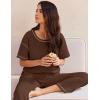 Ekouaer Women Waffle Knit Lounge Sets Short Sleeve Top and Long Pant Pajama Set Loungewear 2 Piece Pjs Set with Pockets(Dark Brown)