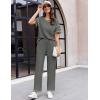 Ekouaer Women Waffle Knit Lounge Sets Short Sleeve Top and Long Pant Pajama Set Loungewear 2 Piece Pjs Set with Pockets(Dark Grey)