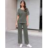 Ekouaer Women Waffle Knit Lounge Sets Short Sleeve Top and Long Pant Pajama Set Loungewear 2 Piece Pjs Set with Pockets(Dark Grey)