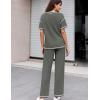 Ekouaer Women Waffle Knit Lounge Sets Short Sleeve Top and Long Pant Pajama Set Loungewear 2 Piece Pjs Set with Pockets(Dark Grey)