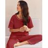 Ekouaer Women Waffle Knit Lounge Sets Short Sleeve Top and Long Pant Pajama Set Loungewear 2 Piece Pjs Set with Pockets(Dark Red)