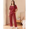 Ekouaer Women Waffle Knit Lounge Sets Short Sleeve Top and Long Pant Pajama Set Loungewear 2 Piece Pjs Set with Pockets(Dark Red)
