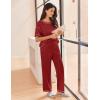 Ekouaer Women Waffle Knit Lounge Sets Short Sleeve Top and Long Pant Pajama Set Loungewear 2 Piece Pjs Set with Pockets(Dark Red)