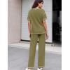 Ekouaer Women Waffle Knit Lounge Sets Short Sleeve Top and Long Pant Pajama Set Loungewear 2 Piece Pjs Set with Pockets(Green)