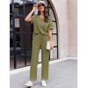 Ekouaer Women Waffle Knit Lounge Sets Short Sleeve Top and Long Pant Pajama Set Loungewear 2 Piece Pjs Set with Pockets(Green)