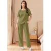 Ekouaer Women Waffle Knit Lounge Sets Short Sleeve Top and Long Pant Pajama Set Loungewear 2 Piece Pjs Set with Pockets(Green)