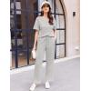 Ekouaer Women Waffle Knit Lounge Sets Short Sleeve Top and Long Pant Pajama Set Loungewear 2 Piece Pjs Set with Pockets(Grey)