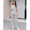 Ekouaer Women Waffle Knit Lounge Sets Short Sleeve Top and Long Pant Pajama Set Loungewear 2 Piece Pjs Set with Pockets(Grey)