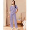 Ekouaer Women Waffle Knit Lounge Sets Short Sleeve Top and Long Pant Pajama Set Loungewear 2 Piece Pjs Set with Pockets(Lavender)