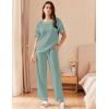Ekouaer Women Waffle Knit Lounge Sets Short Sleeve Top and Long Pant Pajama Set Loungewear 2 Piece Pjs Set with Pockets(Light Green)