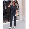 Ekouaer Women Waffle Knit Lounge Sets Short Sleeve Top and Long Pant Pajama Set Loungewear 2 Piece Pjs Set with Pockets(Navy Blue)
