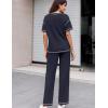 Ekouaer Women Waffle Knit Lounge Sets Short Sleeve Top and Long Pant Pajama Set Loungewear 2 Piece Pjs Set with Pockets(Navy Blue)