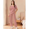 Ekouaer Women Waffle Knit Lounge Sets Short Sleeve Top and Long Pant Pajama Set Loungewear 2 Piece Pjs Set with Pockets(Pink)