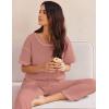 Ekouaer Women Waffle Knit Lounge Sets Short Sleeve Top and Long Pant Pajama Set Loungewear 2 Piece Pjs Set with Pockets(Pink)