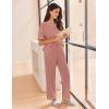 Ekouaer Women Waffle Knit Lounge Sets Short Sleeve Top and Long Pant Pajama Set Loungewear 2 Piece Pjs Set with Pockets(Pink)