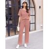 Ekouaer Women Waffle Knit Lounge Sets Short Sleeve Top and Long Pant Pajama Set Loungewear 2 Piece Pjs Set with Pockets(Pink)
