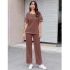 Ekouaer Women Waffle Knit Lounge Sets Short Sleeve Top and Long Pant Pajama Set Loungewear 2 Piece Pjs Set with Pockets(Red)