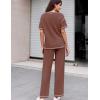 Ekouaer Women Waffle Knit Lounge Sets Short Sleeve Top and Long Pant Pajama Set Loungewear 2 Piece Pjs Set with Pockets(Red)