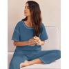 Ekouaer Women Waffle Knit Lounge Sets Short Sleeve Top and Long Pant Pajama Set Loungewear 2 Piece Pjs Set with Pockets(Sky Blue)