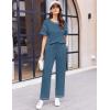 Ekouaer Women Waffle Knit Lounge Sets Short Sleeve Top and Long Pant Pajama Set Loungewear 2 Piece Pjs Set with Pockets(Sky Blue)