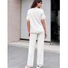Ekouaer Women Waffle Knit Lounge Sets Short Sleeve Top and Long Pant Pajama Set Loungewear 2 Piece Pjs Set with Pockets(White)