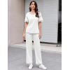 Ekouaer Women Waffle Knit Lounge Sets Short Sleeve Top and Long Pant Pajama Set Loungewear 2 Piece Pjs Set with Pockets(White)