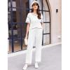 Ekouaer Women Waffle Knit Lounge Sets Short Sleeve Top and Long Pant Pajama Set Loungewear 2 Piece Pjs Set with Pockets(White)