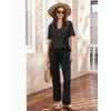 Ekouaer Women’s 2 Piece Lounge Set Casual Summer Outfits Ribbed Short Sleeve & Wide Leg Pants Matching Set for Travel Home(Black)