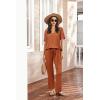 Ekouaer Women’s 2 Piece Lounge Set Casual Summer Outfits Ribbed Short Sleeve & Wide Leg Pants Matching Set for Travel Home(Brick Red)