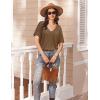 Ekouaer Women’s 2 Piece Lounge Set Casual Summer Outfits Ribbed Short Sleeve & Wide Leg Pants Matching Set for Travel Home(Brown)
