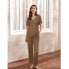 Ekouaer Women’s 2 Piece Lounge Set Casual Summer Outfits Ribbed Short Sleeve & Wide Leg Pants Matching Set for Travel Home(Brown)