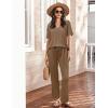 Ekouaer Women’s 2 Piece Lounge Set Casual Summer Outfits Ribbed Short Sleeve & Wide Leg Pants Matching Set for Travel Home(Brown)