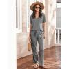 Ekouaer Women’s 2 Piece Lounge Set Casual Summer Outfits Ribbed Short Sleeve & Wide Leg Pants Matching Set for Travel Home(Grey)