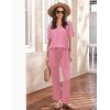 Ekouaer Women’s 2 Piece Lounge Set Casual Summer Outfits Ribbed Short Sleeve & Wide Leg Pants Matching Set for Travel Home(Hot Pink)