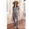 Ekouaer Women’s 2 Piece Lounge Set Casual Summer Outfits Ribbed Short Sleeve & Wide Leg Pants Matching Set for Travel Home(Purple)