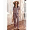 Ekouaer Women’s 2 Piece Lounge Set Casual Summer Outfits Ribbed Short Sleeve & Wide Leg Pants Matching Set for Travel Home(Wine Red)