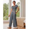 Ekouaer Women’s 2 Piece Lounge Sets Short Sleeve Pajama Set Ribbed Knit Crop Top Wide Leg Pants Loungewear S-XXL(Dark Gray)