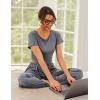 Ekouaer Women’s 2 Piece Lounge Sets Short Sleeve Pajama Set Ribbed Knit Crop Top Wide Leg Pants Loungewear S-XXL(Dark Gray)