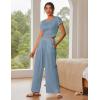 Ekouaer Women’s 2 Piece Lounge Sets Short Sleeve Pajama Set Ribbed Knit Crop Top Wide Leg Pants Loungewear S-XXL(Light Blue)