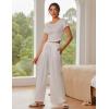 Ekouaer Women’s 2 Piece Lounge Sets Short Sleeve Pajama Set Ribbed Knit Crop Top Wide Leg Pants Loungewear S-XXL(White)