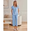 Ekouaer Womens Cotton Pajamas Sets Short Sleeve Tops and Capri Pants Sleepwear Loungewear with Pockets(Baby Blue)
